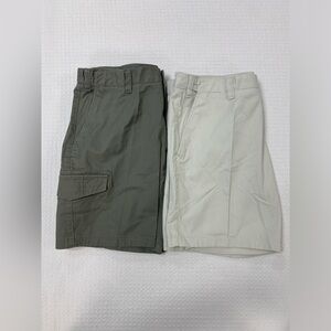 2 pair Men's Island Republic Shorts - Olive Green and Beige.